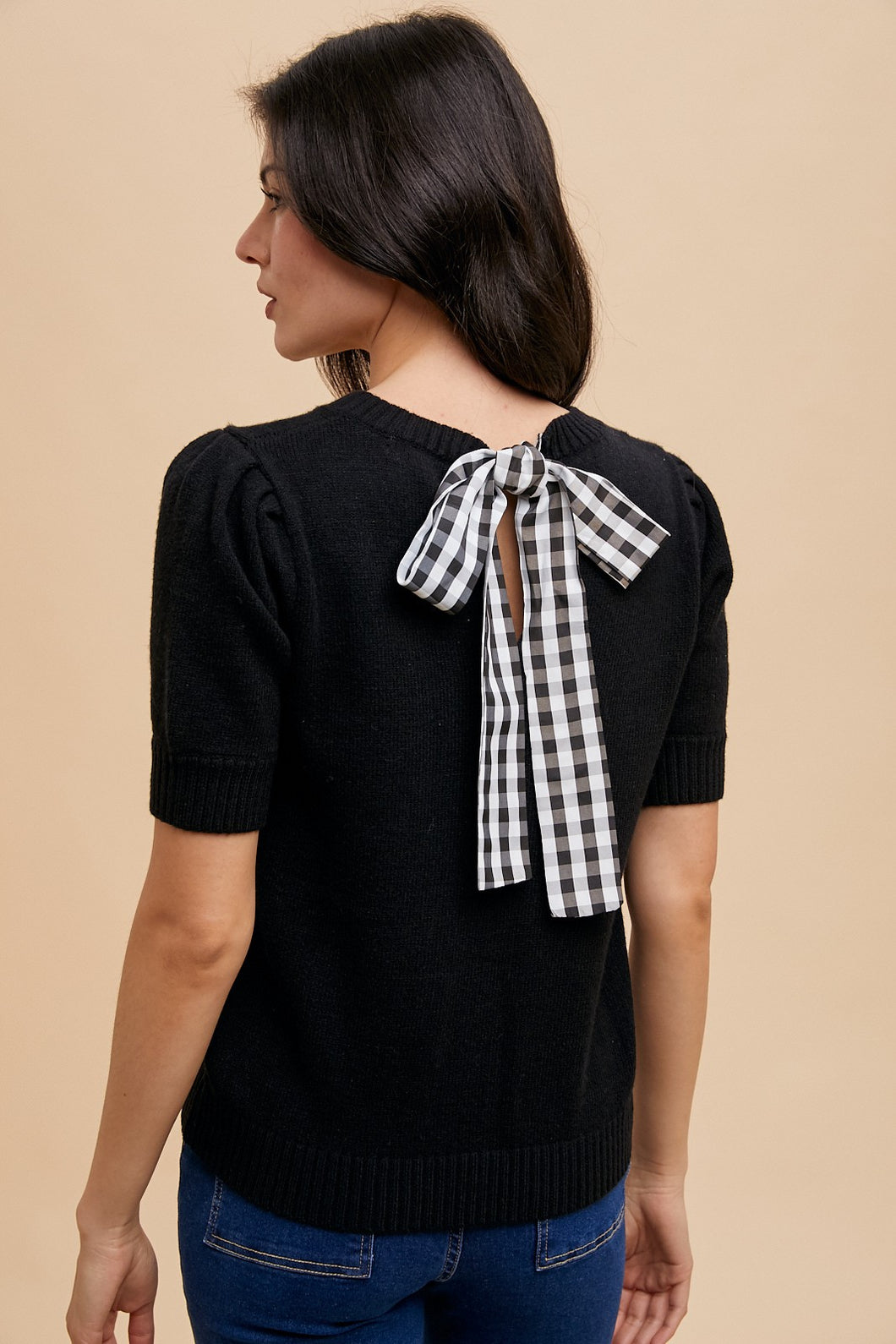 (Final Sale) Gingham Bow Sweater