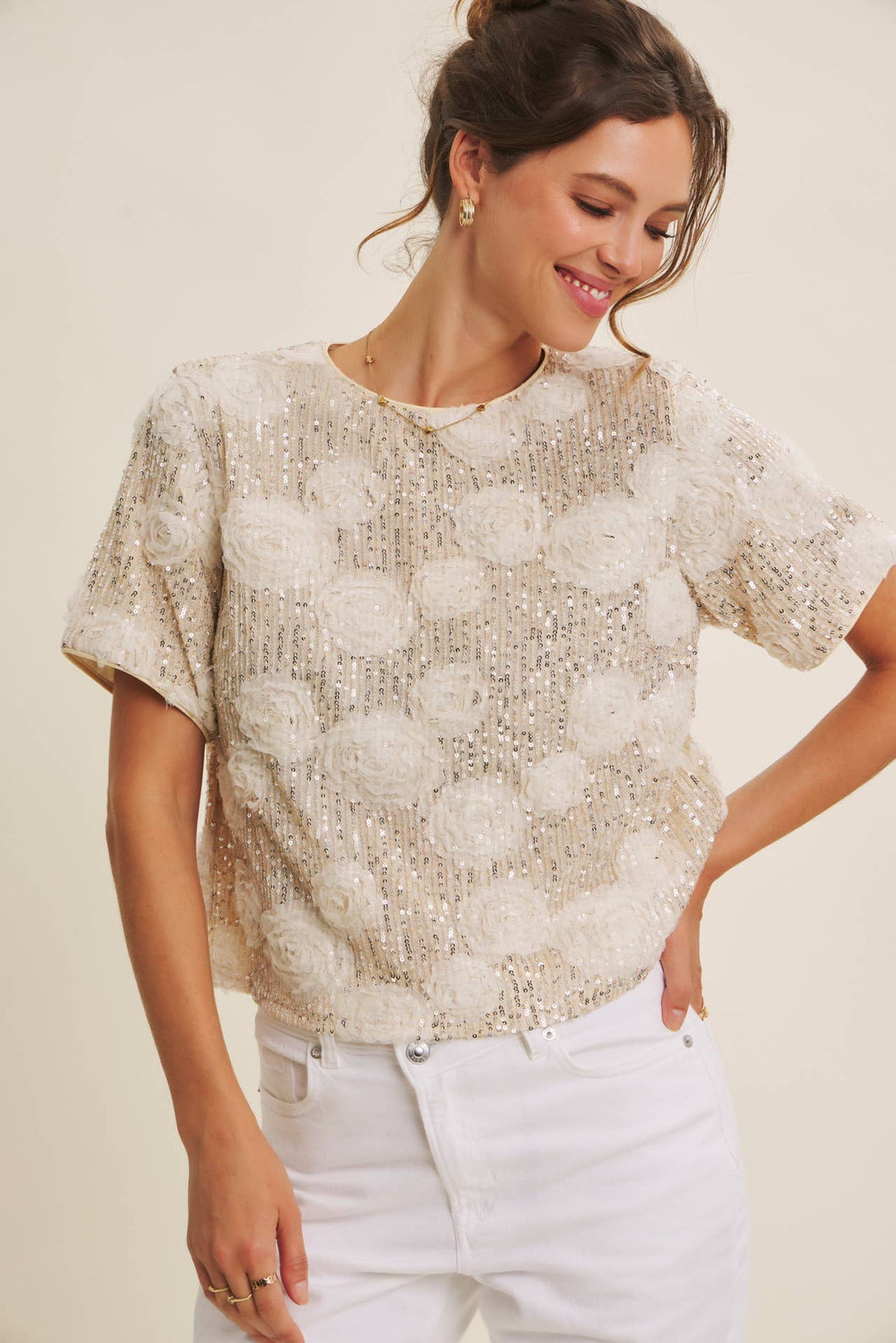 3-D Sequin Floral Top