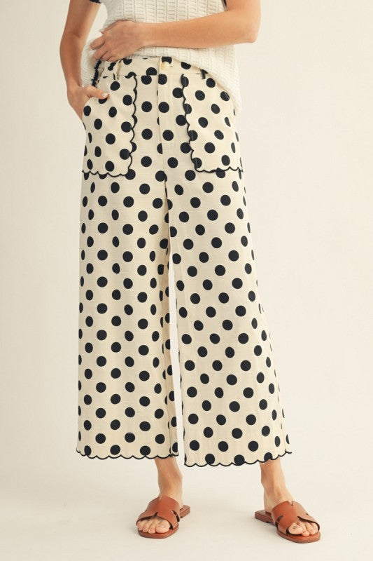 Chic Dot Scallop Hem Pants