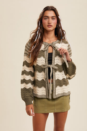 Olive Waves Cardigan