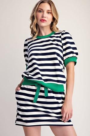 Navy Mist Stripe Skirt