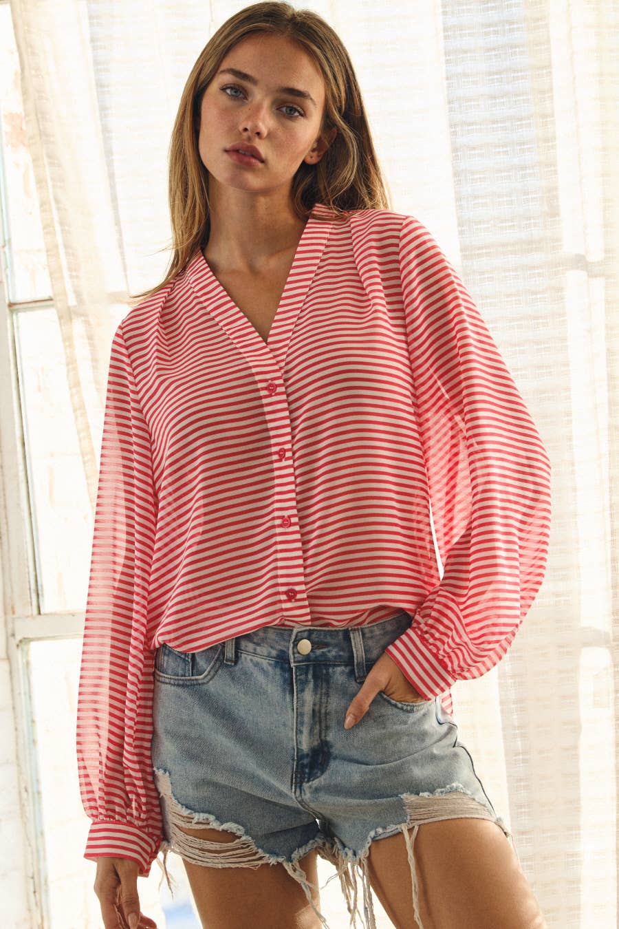 Hot Pink Striped Blouse