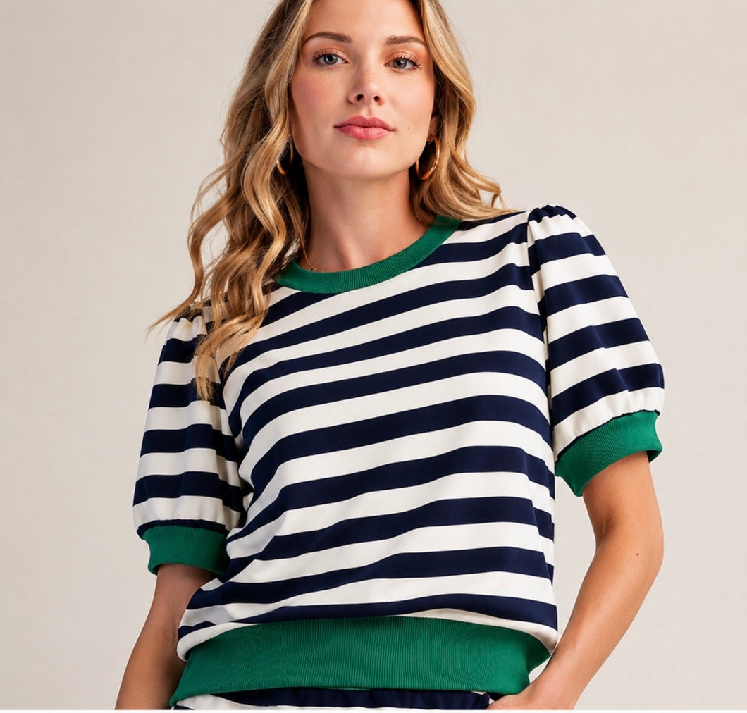 Navy Mist Stripe Top