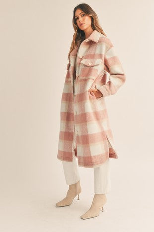 Blush Check Longline Coat