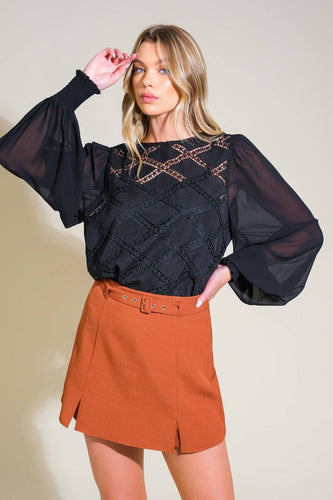 Midnight Lattice Lace Blouse