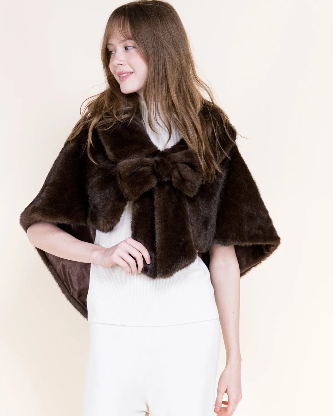 Bow So Chic Faux Fur Cape