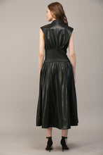 Smocked Waist Faux Leather Dress