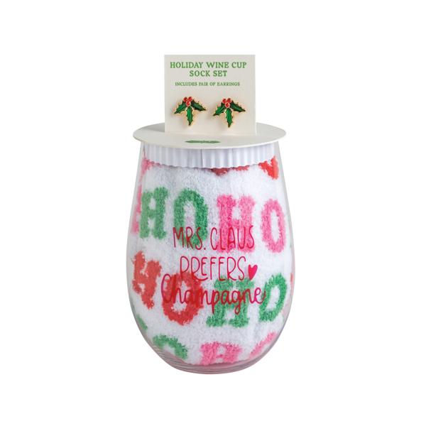 Holiday Trees Wine/Earrings/Socks Set