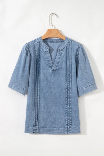 Pleated Blue Top