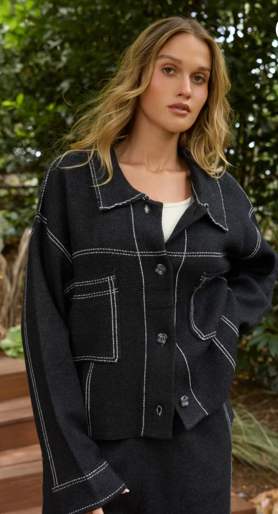 Sweater Jacket with Contrast Stitching