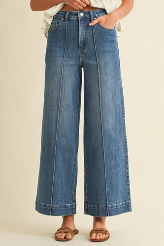 Wide-Leg Pin Tuck Denim