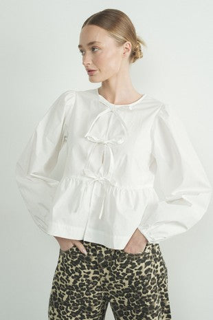 White Poplin Bow Top