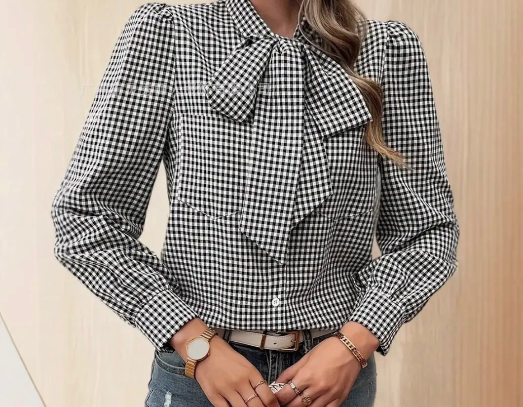 Charm Gingham Bow Blouse