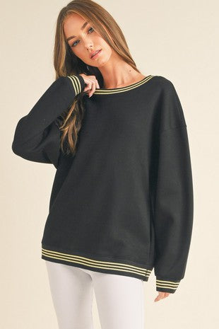 Striped Trim Crewneck