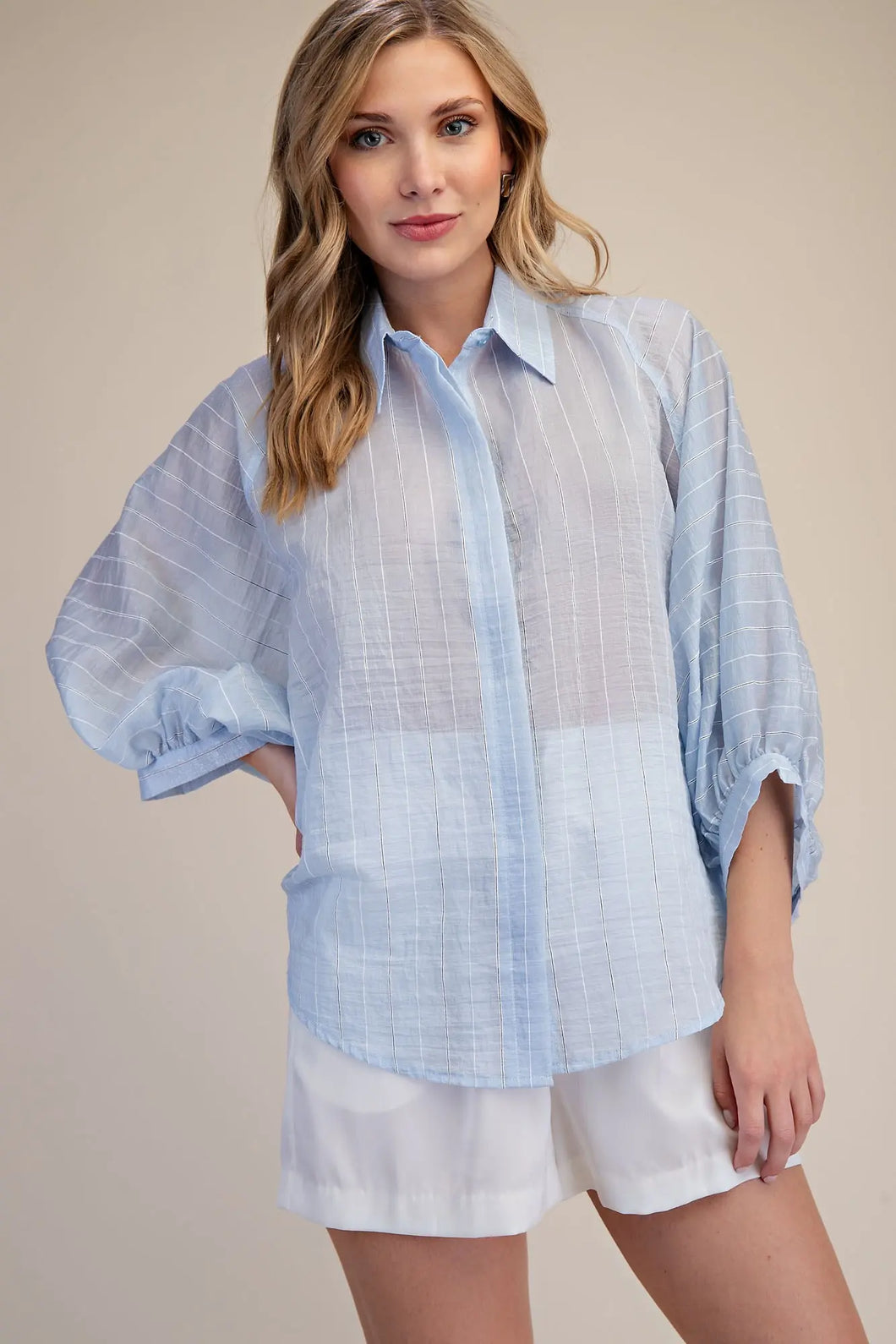 Shimmer Stripe Button-Down Blouse