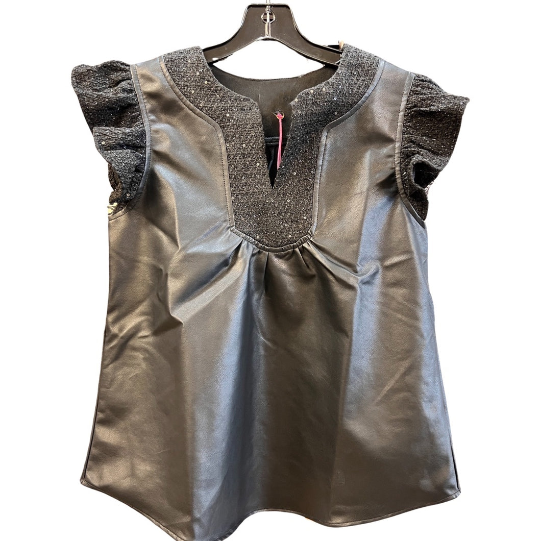 Sequin Tweed Faux Leather Top