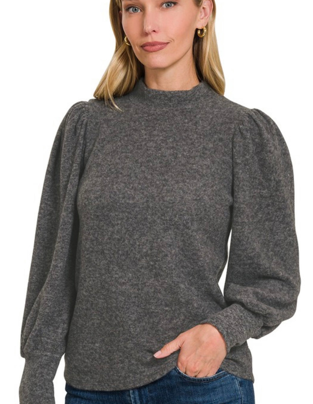Brushed Puff Sleeve Top