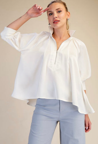 Flowy Zip-Neck Blouse