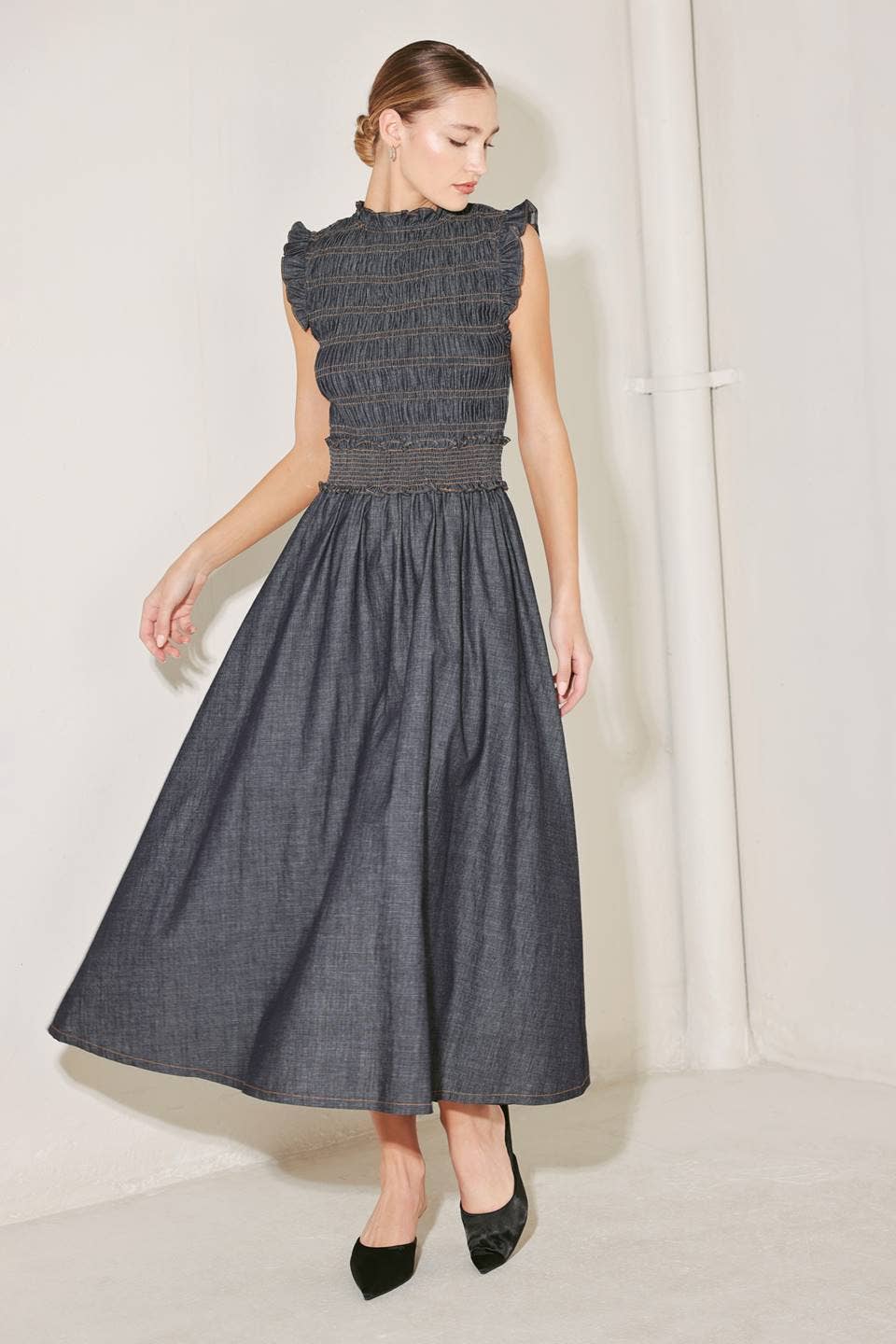 Chambray Smocked Dress